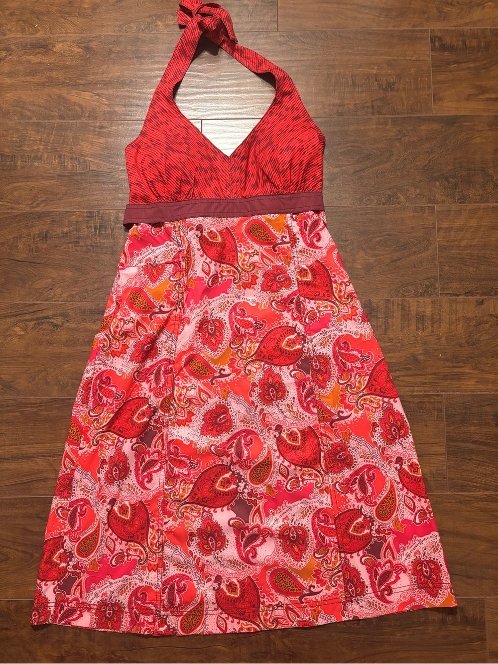 Athleta Pack Everywhere Pink Red Paisley Print Halter Dress 8